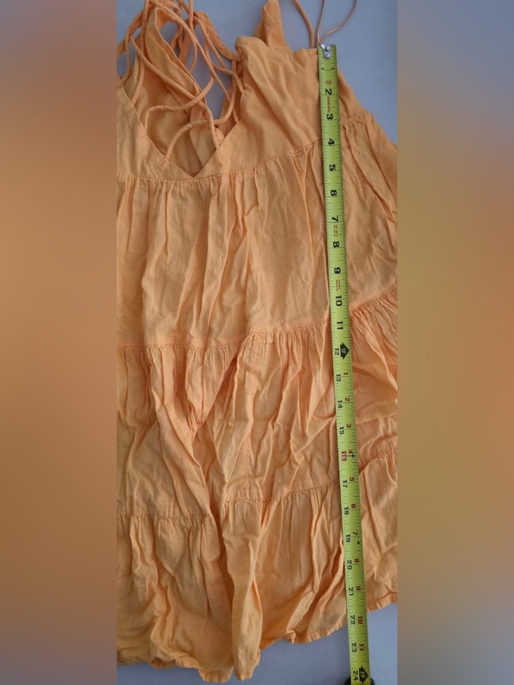 Urban Outfitters UO Yellow Cotton fieldstone tiered mini dress V Neck size S - Picture 16 of 16